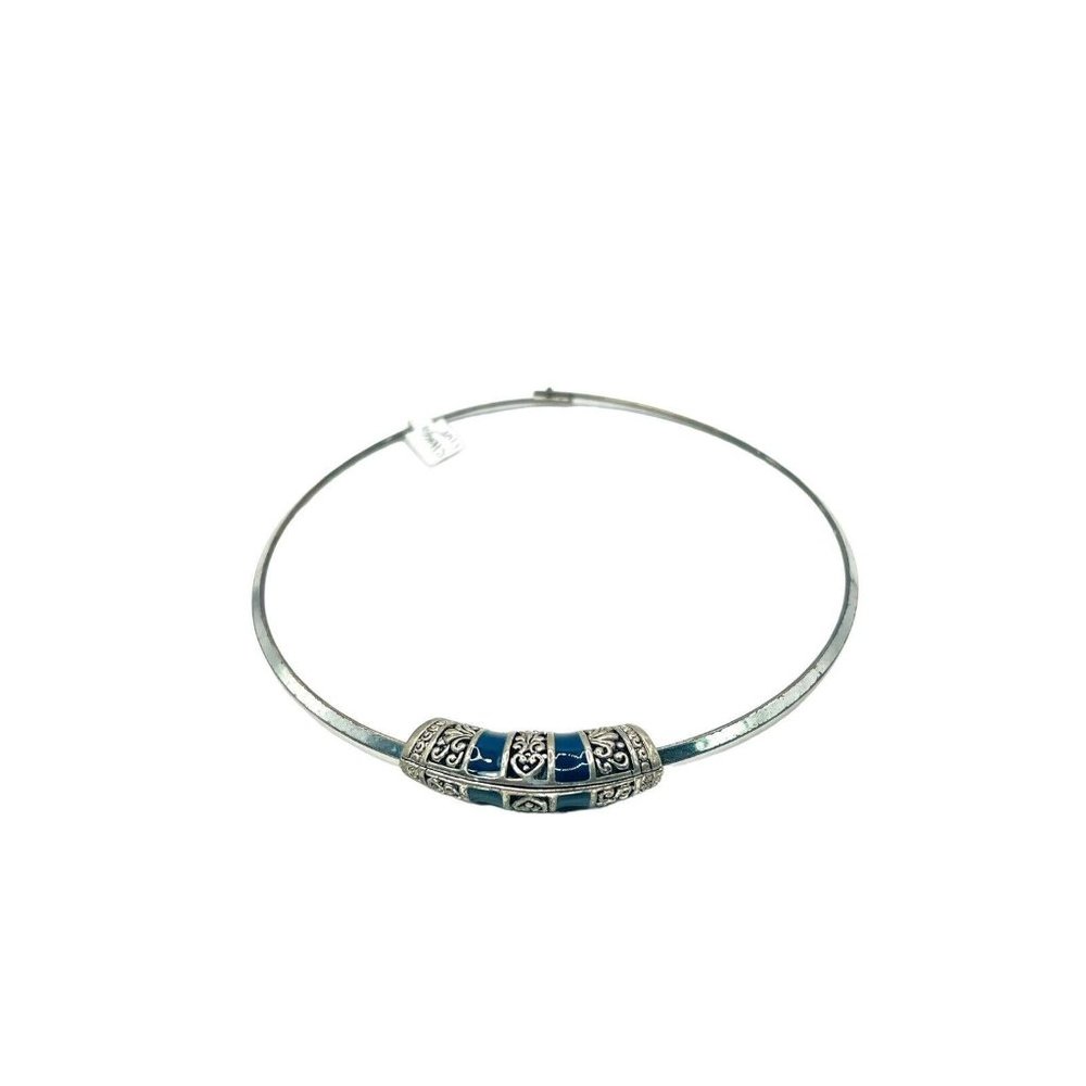 Tibetan Silver Filligree Sliding Pendant Charm Blue EnameL Necklace Choker VNTG - Picture 6 of 8